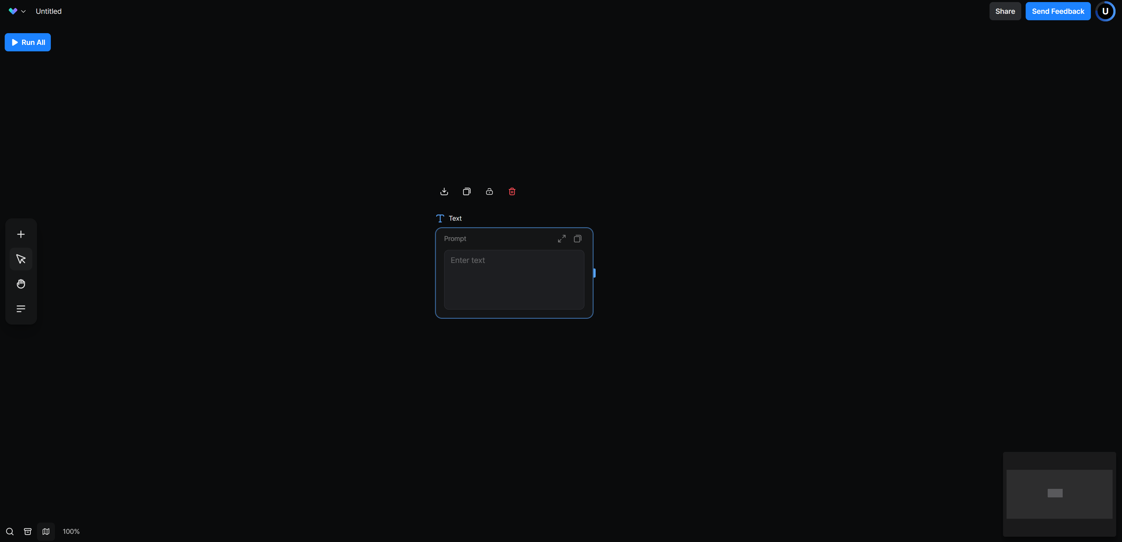 Text Input node is appeared on the empty canvas