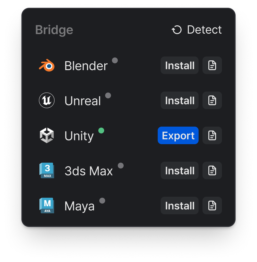 Connection status turns green when Unity is connected