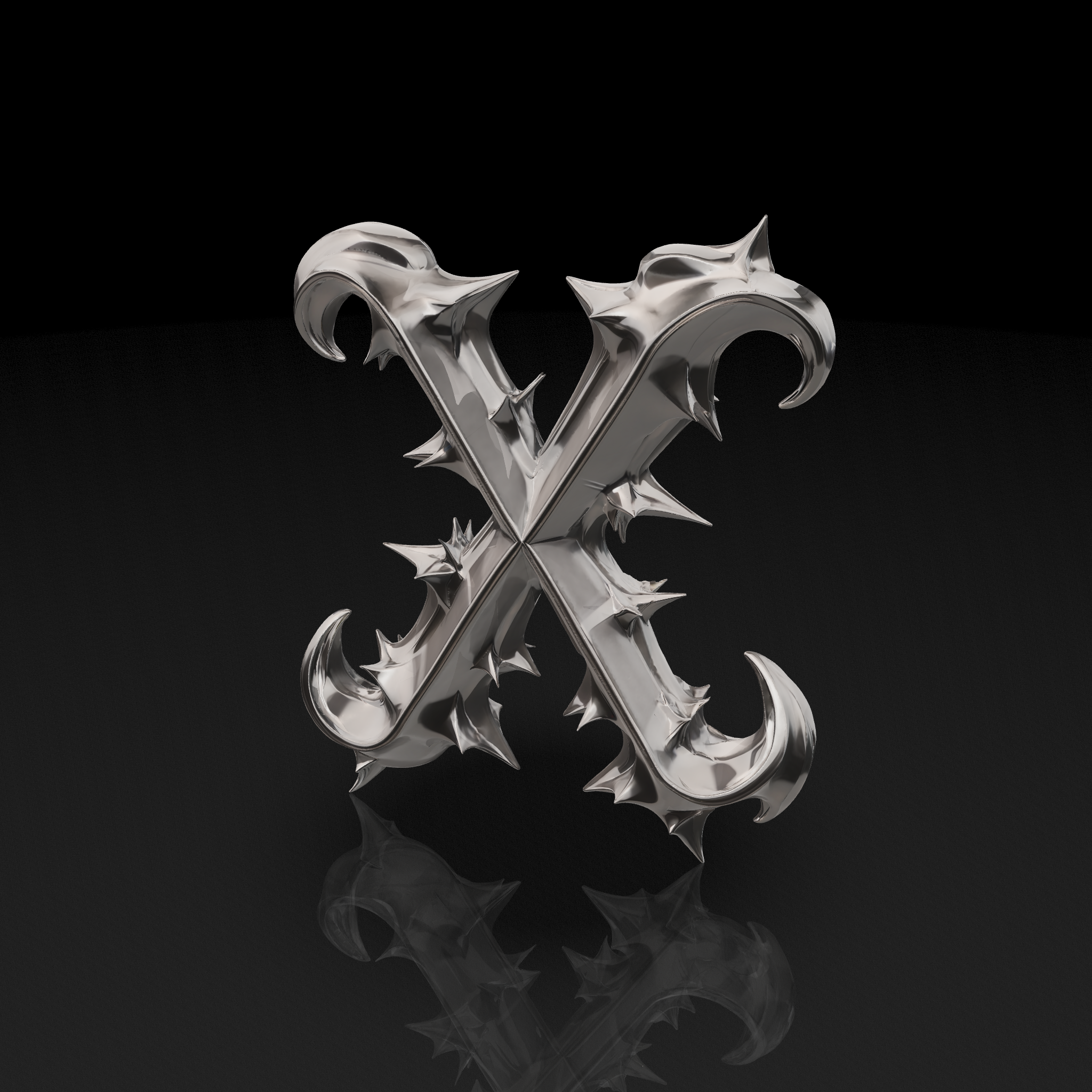 Spiked Chrome Letter X - 3D model
