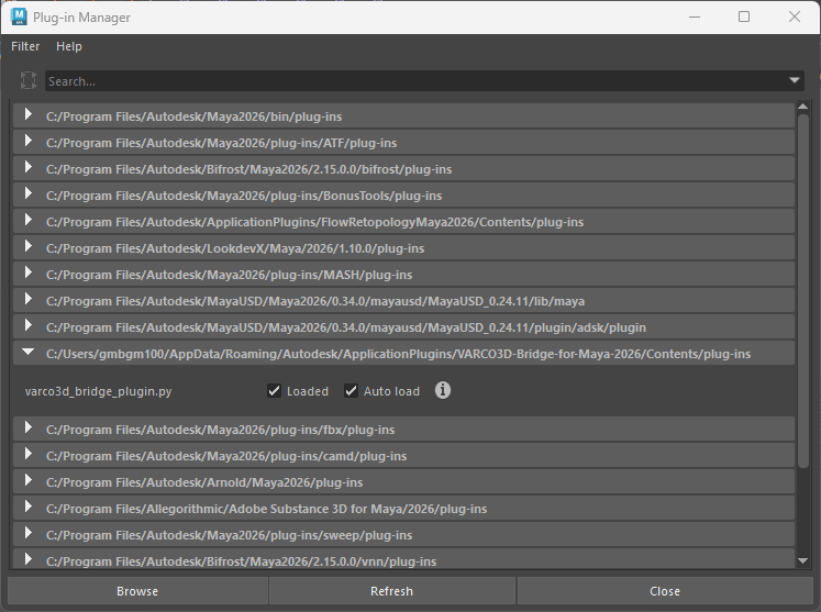 Check Loaded / Auto load on the VARCO3D entry