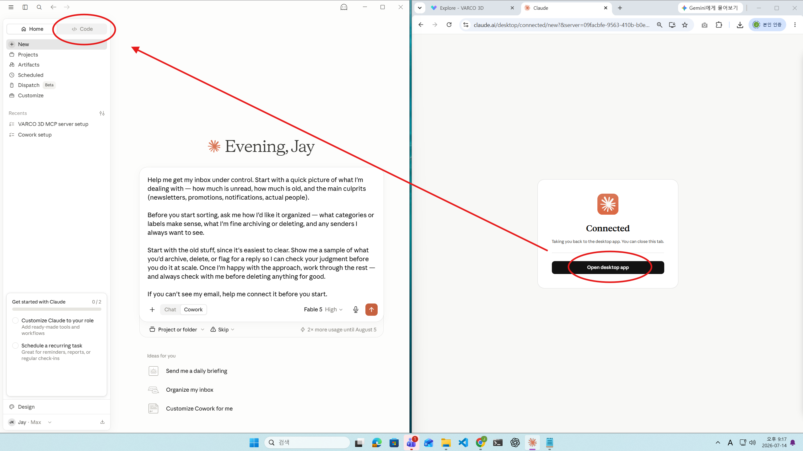 Open desktop app button