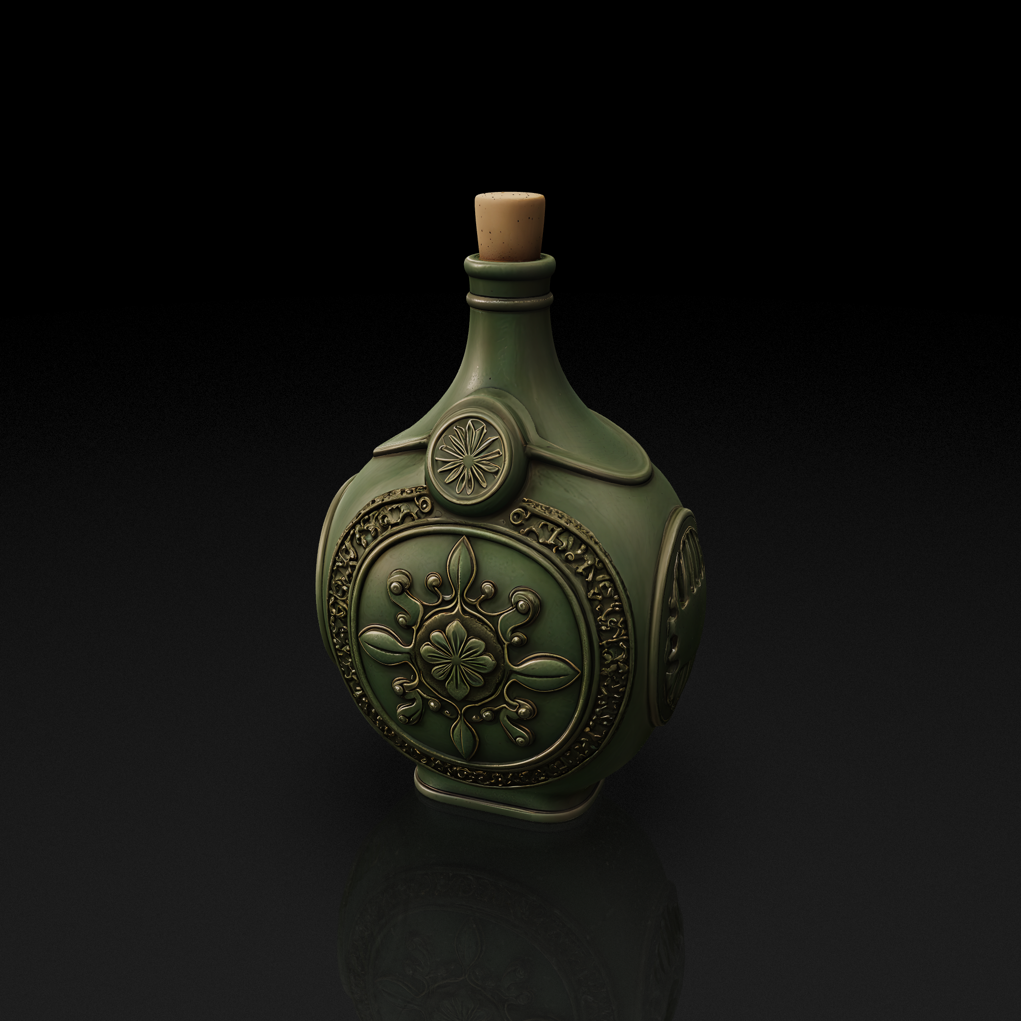 Green Ornate Flask