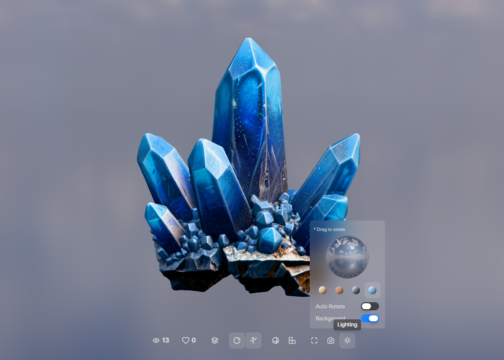 The new Lighting button and its popover in the asset viewer