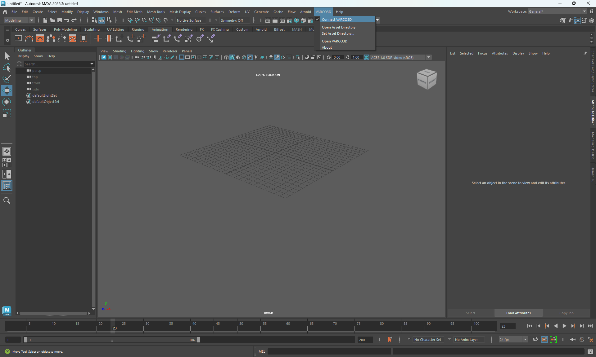 VARCO3D > Connect VARCO3D menu in Maya