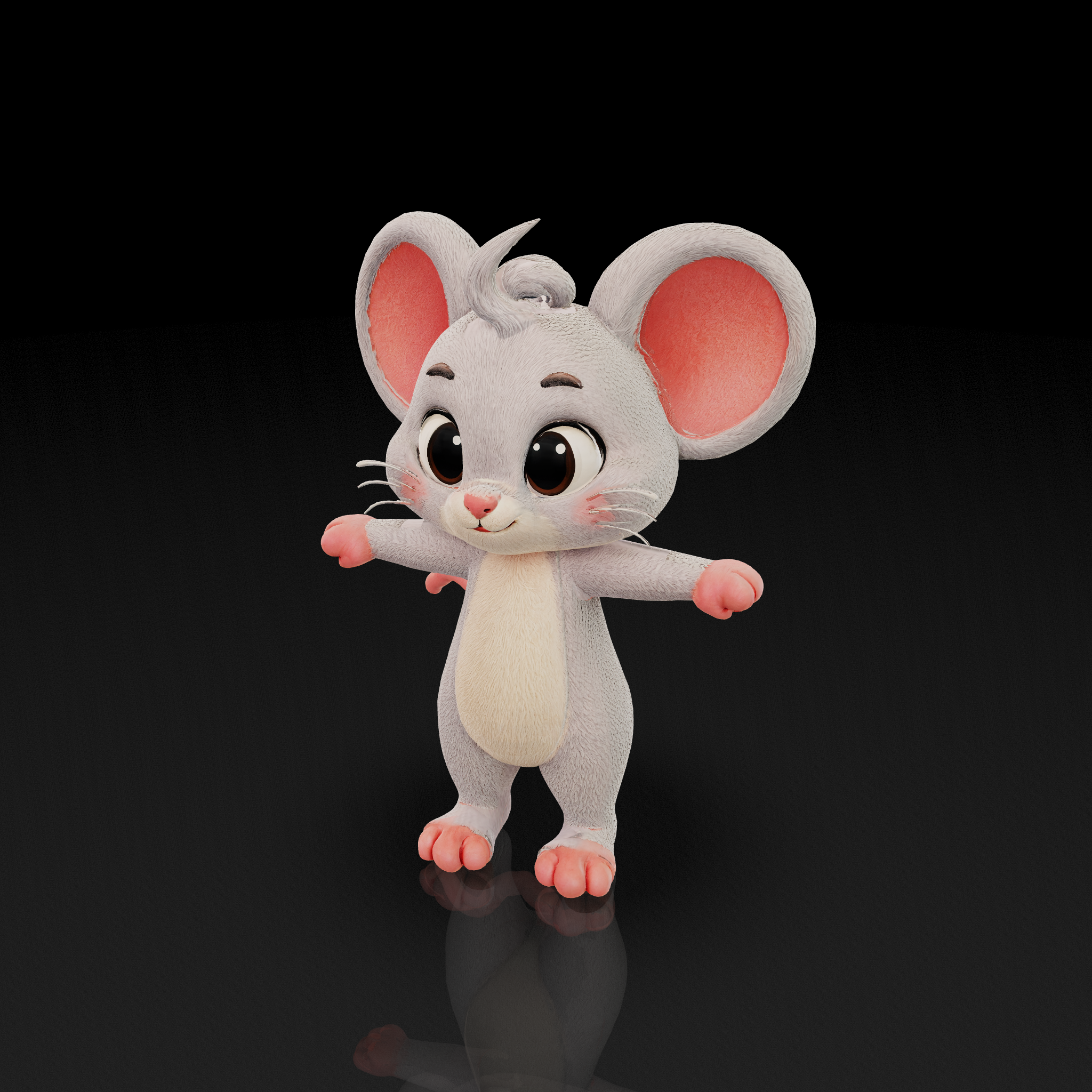 Gray Cartoon Mouse - 3D model