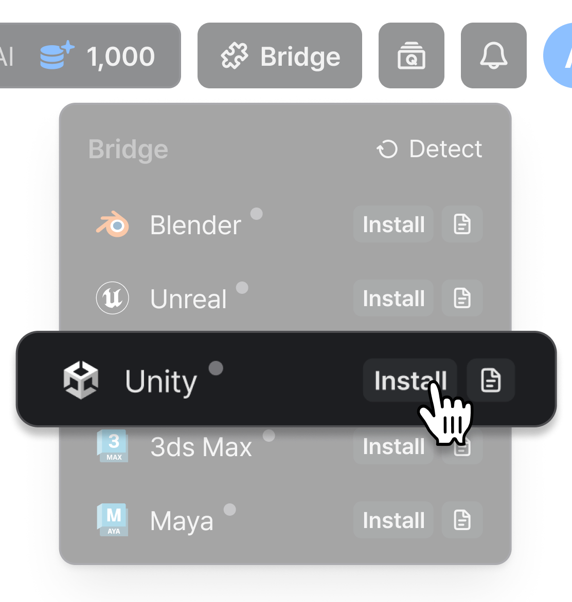 Download the Unity bridge plugin from VARCO 3D Studio