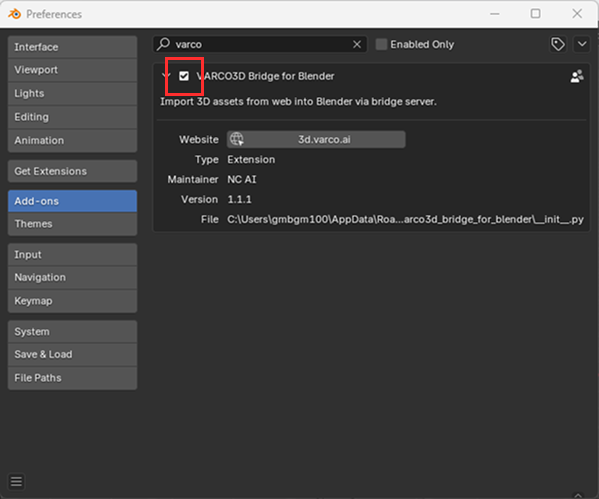 Enable the installed add-on