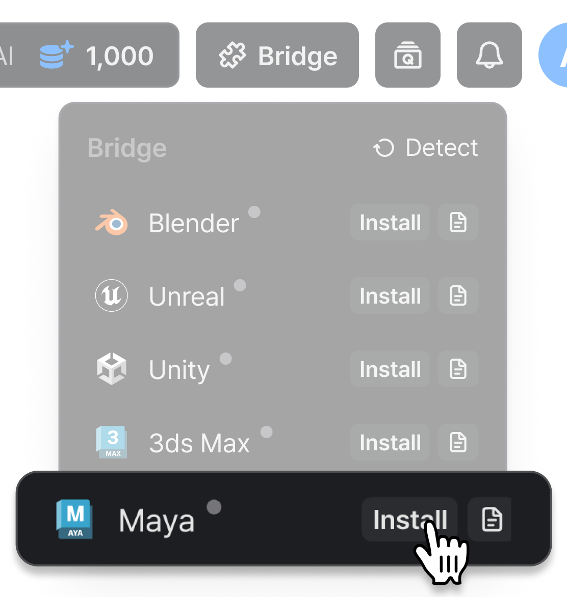 Download the Maya bridge plugin from VARCO 3D Studio