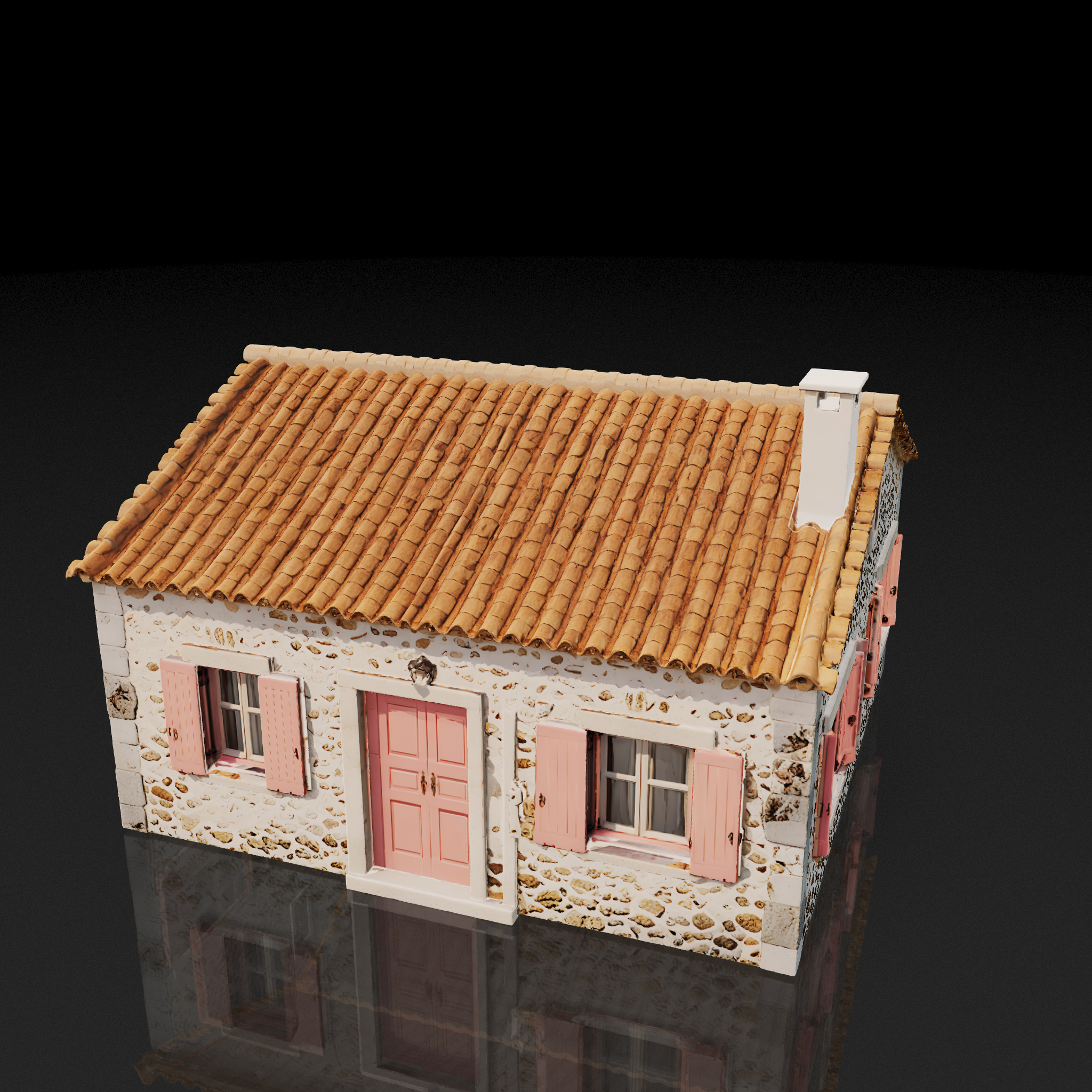 Stone House Pink Shutters