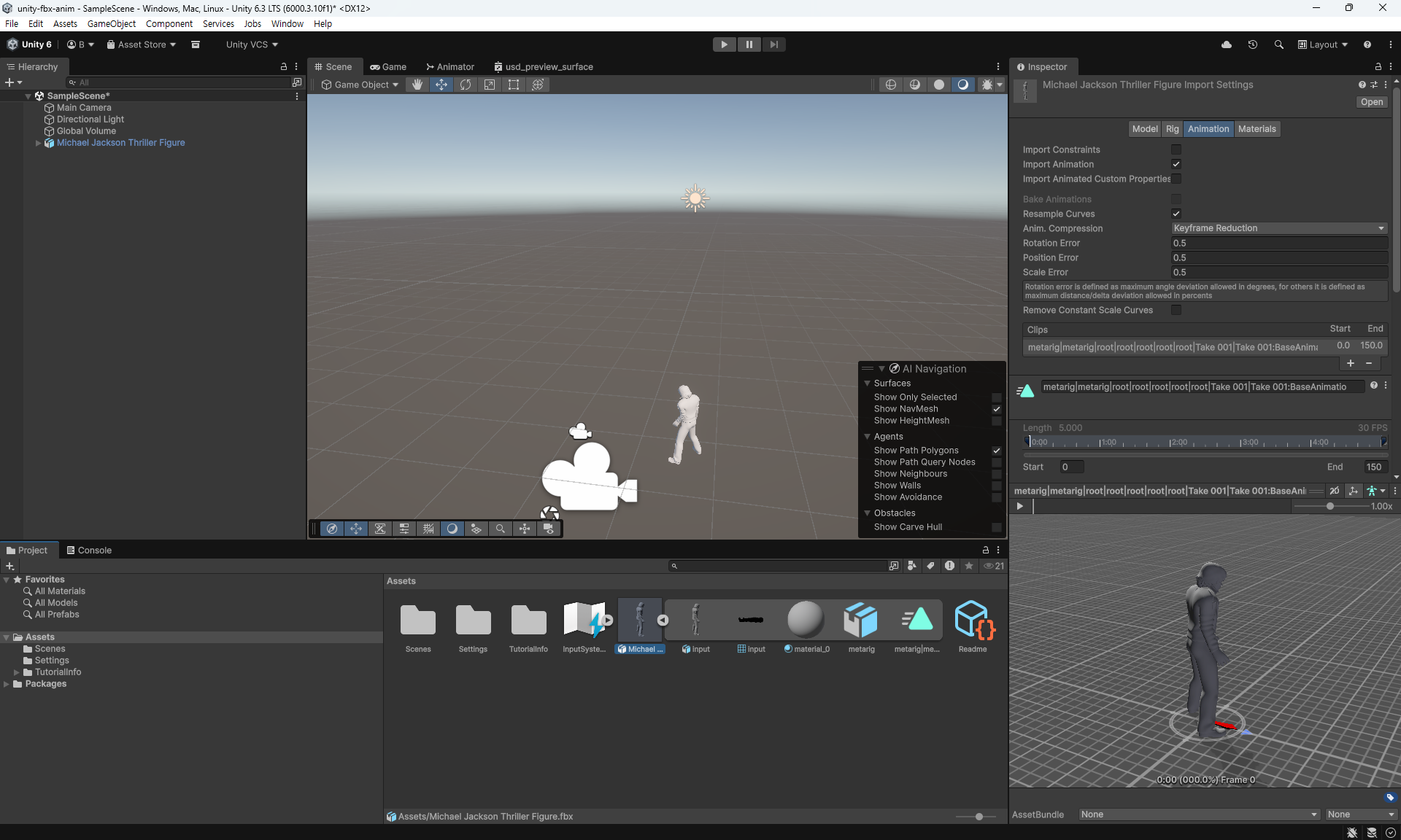 Imported FBX asset in the Unity Project window