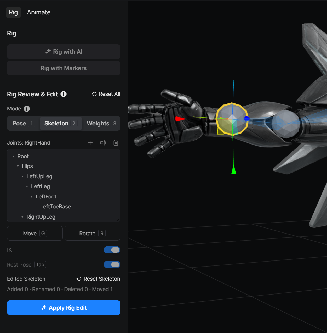 Skeleton joint placement before editing in Rig Editor