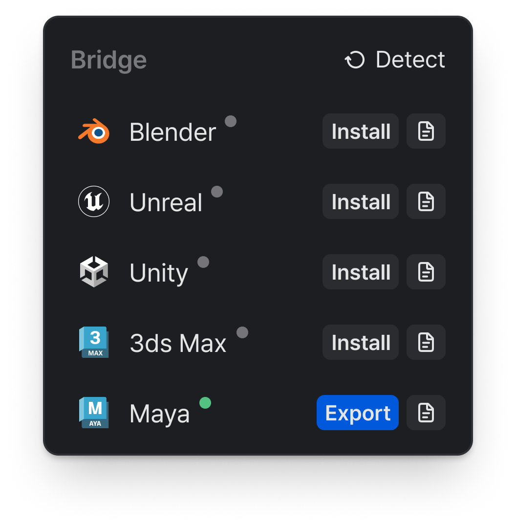 Connection status turns green when Maya is connected
