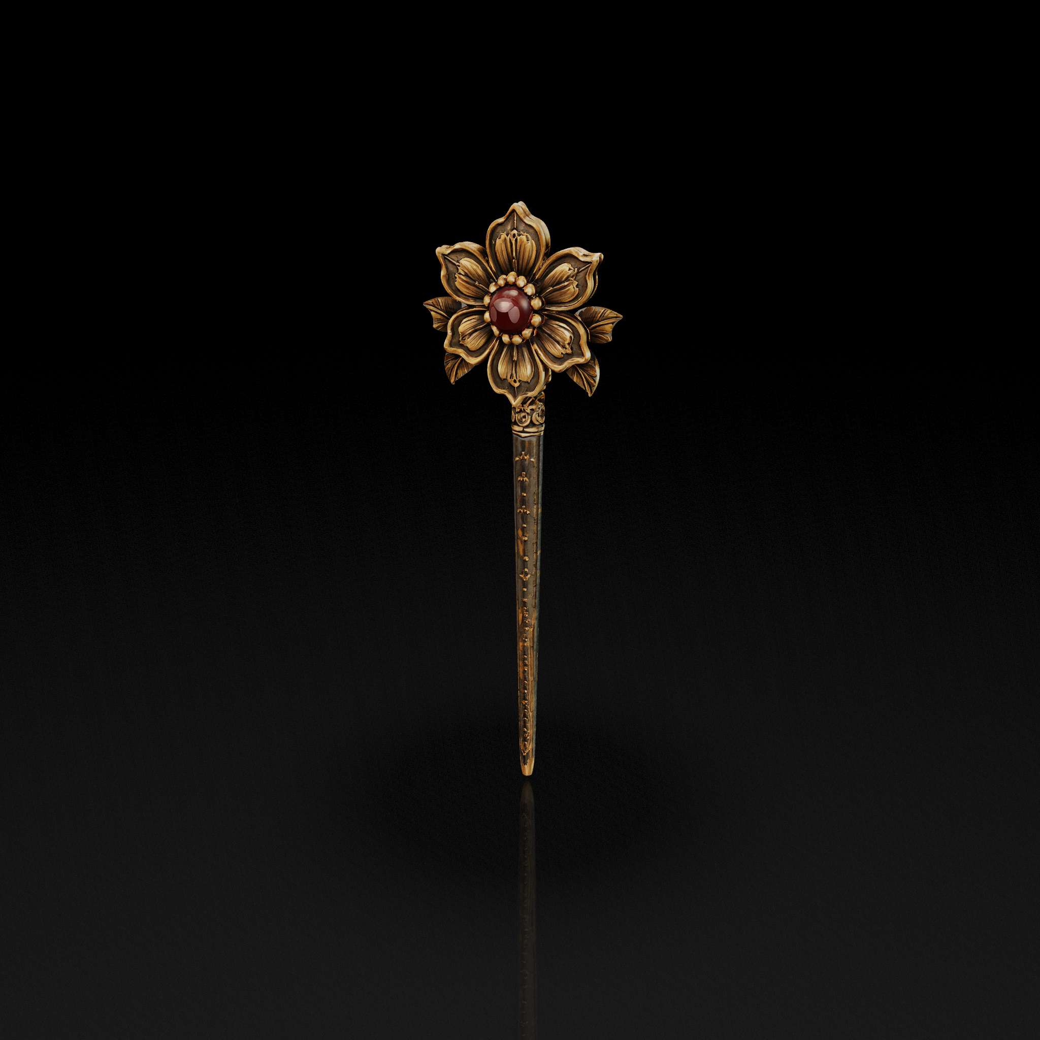 Bronze Floral Hairpin - 3D model