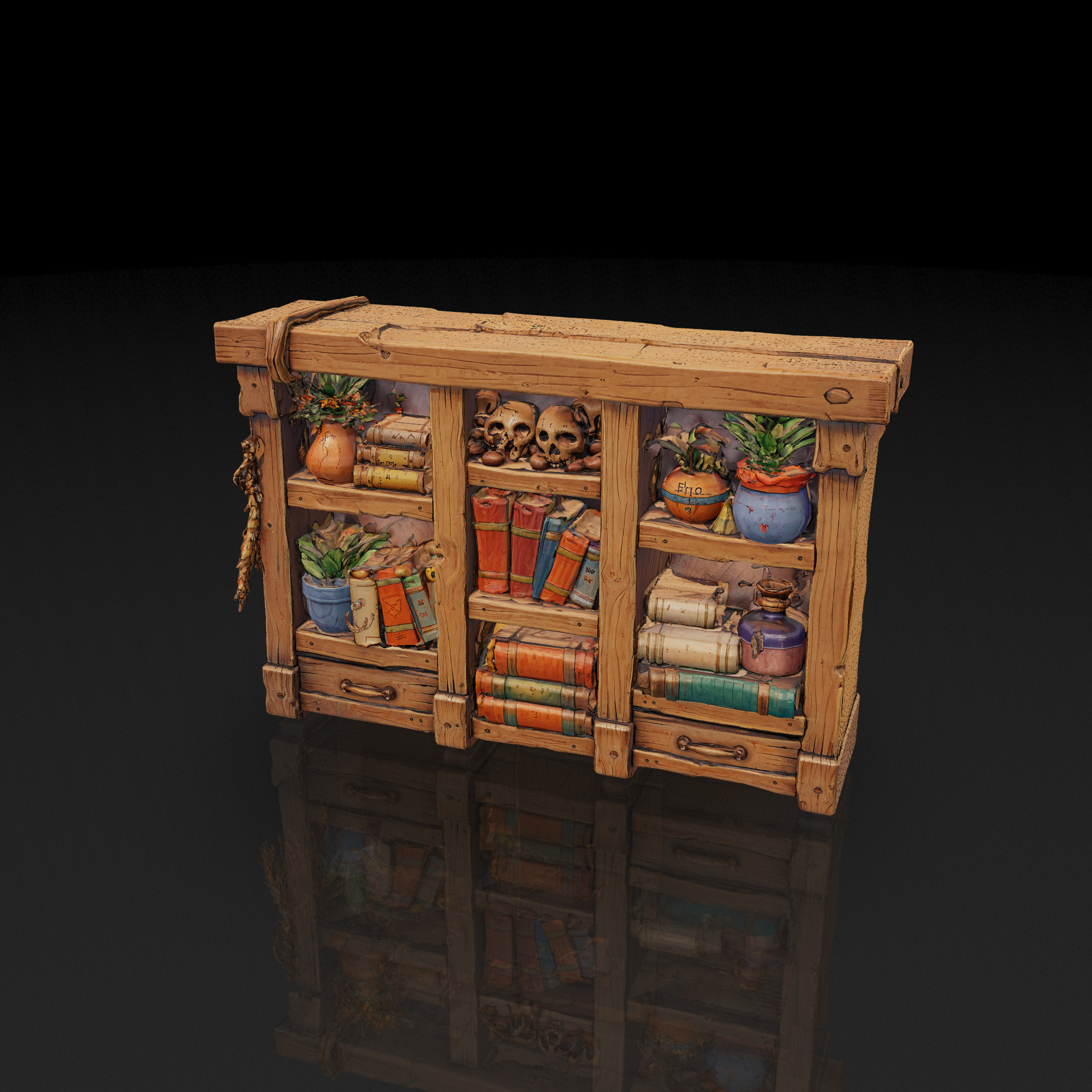 Fantasy Wooden Bookcase - 3D model