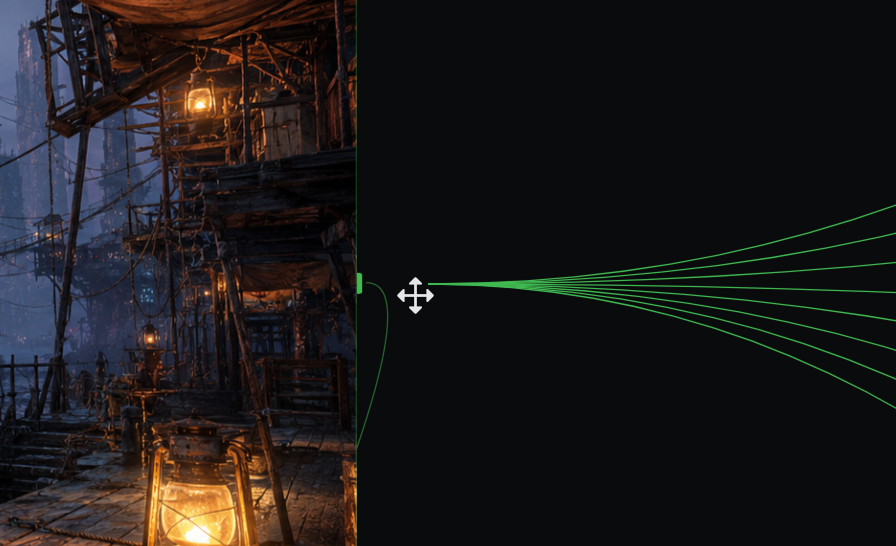 A bundle of connections being dragged together on the Custom Workflow canvas